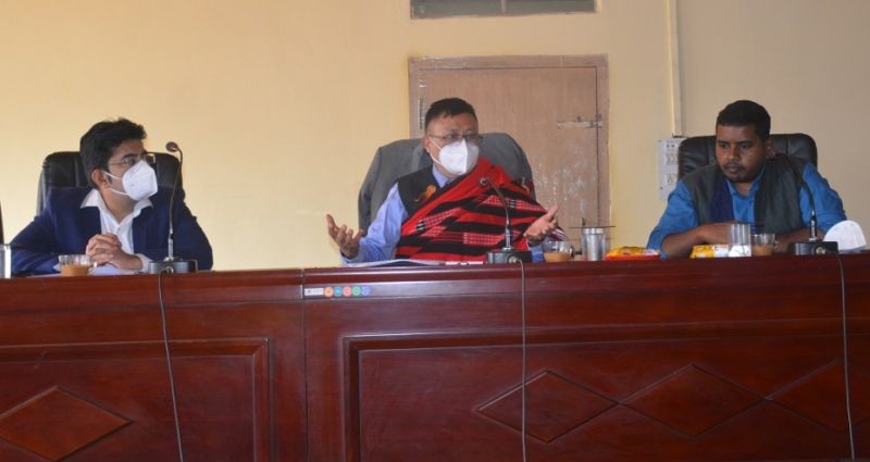 Y Kikheto Sema IAS, Electoral Roll Observer for Mon and Longleng addressing the meeting held in Mon on December 14. (DIPR Photo) 